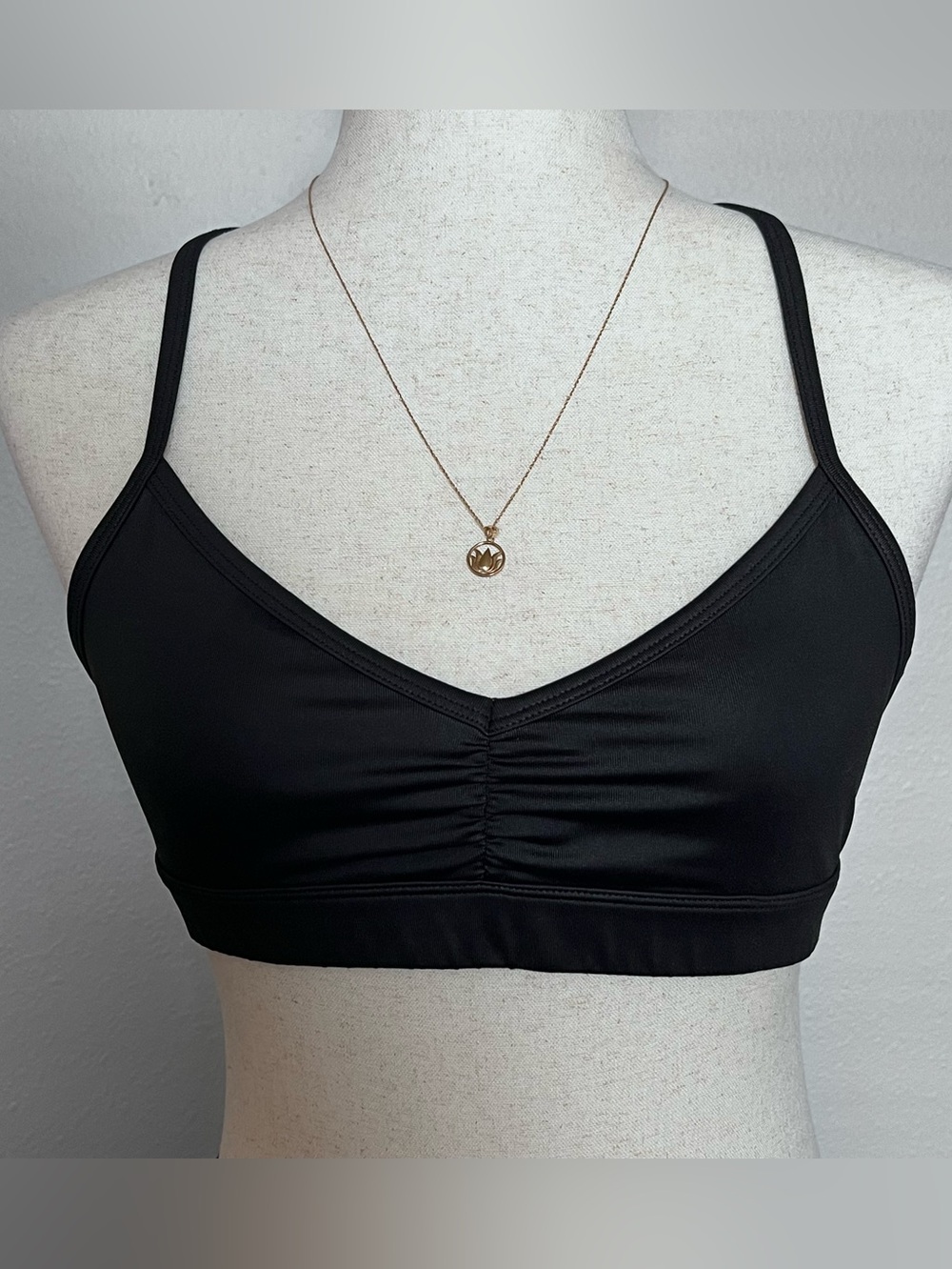 Alo Yoga Sunny Bra Black Ruched Strappy Sports Bra